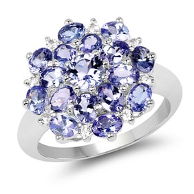 3.37 CT Genuine Tanzanite and White Topaz 14K White Gold Ring