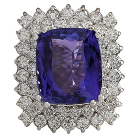 Natural Tanzanite Diamond Ring In 18K White Gold