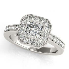 Natural 0.8 ctw Cushion Diamond Halo Ring 14k White Gold