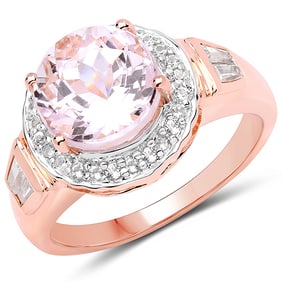 4.20 CT Genuine Kunzite and White Topaz 14K Rose Gold Ring