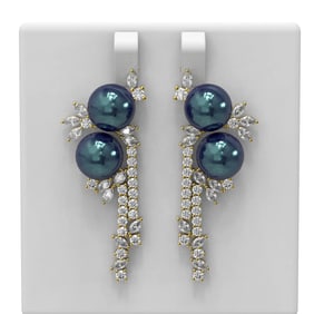 6.17 ctw Diamond & Pearl Earrings 18K Yellow Gold