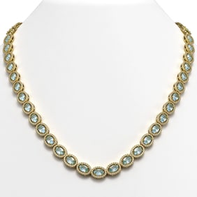 24.65 ctw Aquamarine & Diamond Micro Pave Halo Necklace 10k Yellow Gold