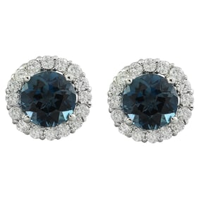 Topaz Diamond Earrings 14K White Gold