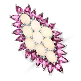 8.37 CT Genuine Opal & Rhodolite 14K White Gold Ring