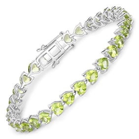 13.64 CT Genuine Peridot 14K White Gold Bracelet