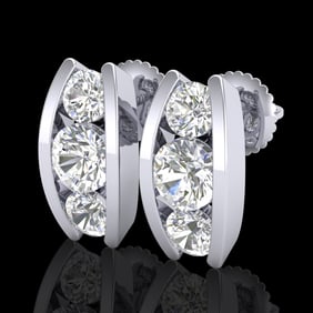 2.18 ctw VS/SI Diamond Solitaire Art Deco Stud Earrings 18k White Gold