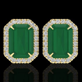 10.40 ctw Emerald & Micro Pave VS/SI Diamond Earrings 18k Yellow Gold