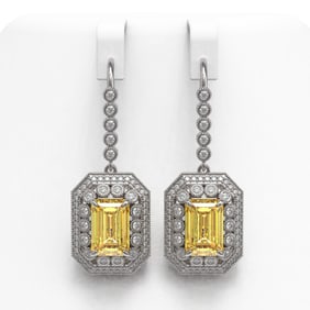 11.44 ctw Canary Citrine & Diamond Victorian Earrings 14K White Gold