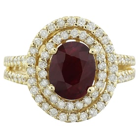 Natural Ruby Diamond Ring in 14K Solid Yellow Gold