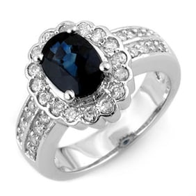 3.25 ctw Blue Sapphire & Diamond Ring 14k White Gold