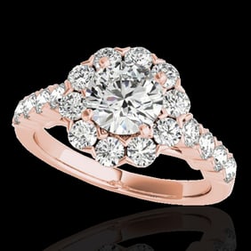 2.35 ctw Certified Diamond Solitaire Halo Ring 10k Rose Gold