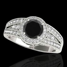 1.5 ctw Certified VS Black Diamond Solitaire Halo Ring 10k White Gold