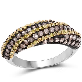 1.25 CT Genuine Champagne Diamond and Yellow Diamond 14K White Gold Ring