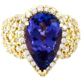 7.73 CTW Tanzanite 18K Yellow Gold Diamond Ring