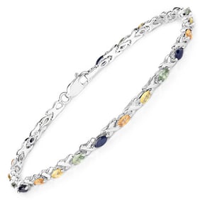 3.18 CT Genuine Multi Sapphire 14K White Gold Bracelet