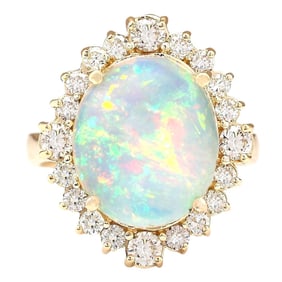 Opal Diamond Ring In 18K Yellow Gold