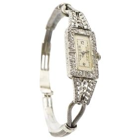 Antique Ladies Elongated Diamond Platinum and