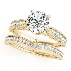 0.95 ctw Certified VS/SI Diamond 2pc Wedding Set Antique 14k Yellow Gold