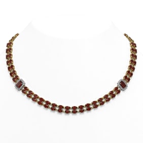 31.95 ctw Garnet & Diamond Necklace 14K Yellow Gold