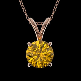 0.75 ctw Certified Intense Yellow Diamond Necklace 10k Rose Gold