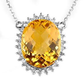 15.75 ctw Citrine & Diamond Necklace 14k White Gold