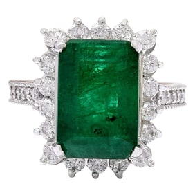 Emerald Diamond Ring 14K White Gold