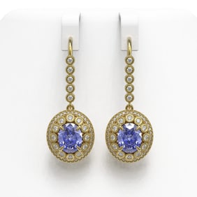 9.47 ctw Tanzanite & Diamond Victorian Earrings 14K Yellow Gold