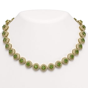 72.27 ctw Tourmaline & Diamond Victorian Necklace 14K Yellow Gold
