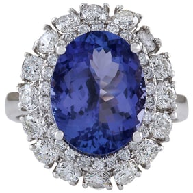 Natural Tanzanite Diamond Ring In 18K White Gold