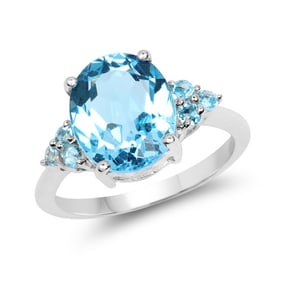 4.22 CT Genuine Swiss Blue Topaz 14K White Gold Ring