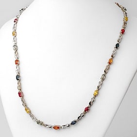 9.02 ctw Multi-Sapphire & Diamond Necklace 18k White Gold