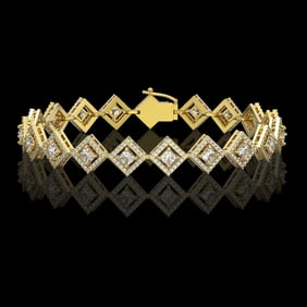 7.2 ctw Princess Cut Diamond Micro Pave Bracelet 18K Yellow Gold