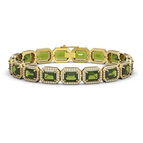 26.38 ctw Tourmaline & Diamond Micro Pave Halo Bracelet 10k Yellow Gold