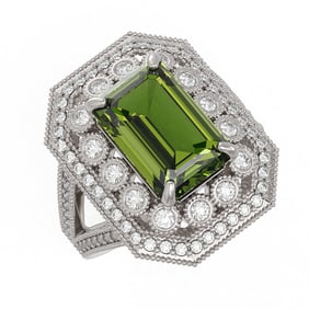 6.08 ctw Certified Tourmaline & Diamond Victorian Ring 14K White Gold