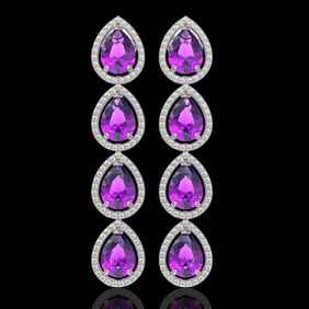 10.85 ctw Amethyst & Diamond Micro Pave Halo Earrings 10k White Gold