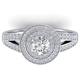 1.15 ctw Certified VS/SI Diamond Art Deco Halo Ring 14k White Gold