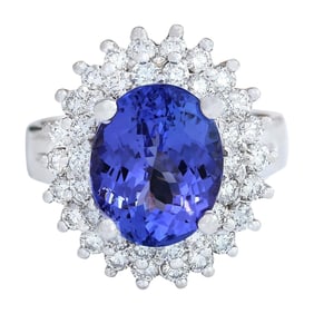 6.22 CTW Tanzanite 18K White Gold Diamond Ring