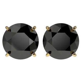 4 ctw Fancy Black Diamond Solitaire Stud Earrings 10k Yellow Gold