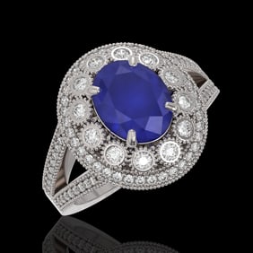 4.55 ctw Certified Sapphire & Diamond Victorian Ring 14K White Gold