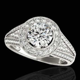 1.7 ctw Certified Diamond Solitaire Halo Ring 10k White Gold