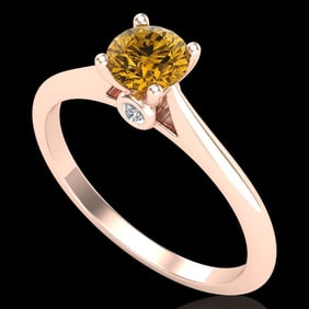 0.56 ctw Intense Fancy Yellow Diamond Art Deco Ring 18k Rose Gold