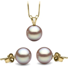 Lavender Freshwater Classic Pendant and Stud Earring Set