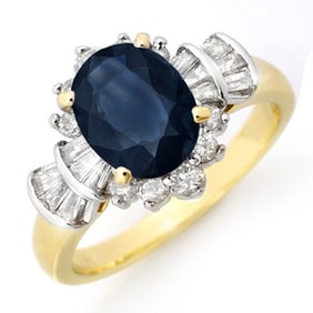 2.13 ctw Blue Sapphire & Diamond Ring 14k Yellow Gold