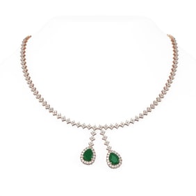16.87 ctw Emerald & Diamond Necklace 18K Rose Gold
