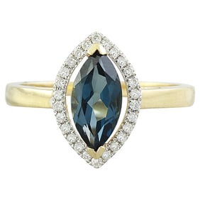 Blue Topaz Diamond Ring 14K Yellow Gold