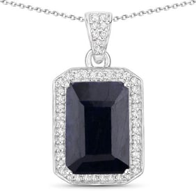7.55 CT Dyed Sapphire and White Diamond 14K White Gold Pendant
