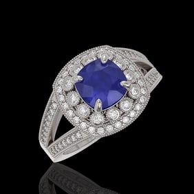2.69 ctw Certified Sapphire & Diamond Victorian Ring 14K White Gold