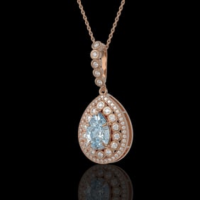 3.77 ctw Aquamarine & Diamond Victorian Necklace 14K Rose Gold