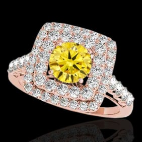 2.3 ctw Certified SI/I Fancy Intense Yellow Diamond Ring 10k Rose Gold