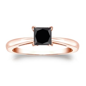 Natural 1.00 CTW Black Diamond Solitaire Ring 14K Rose Gold